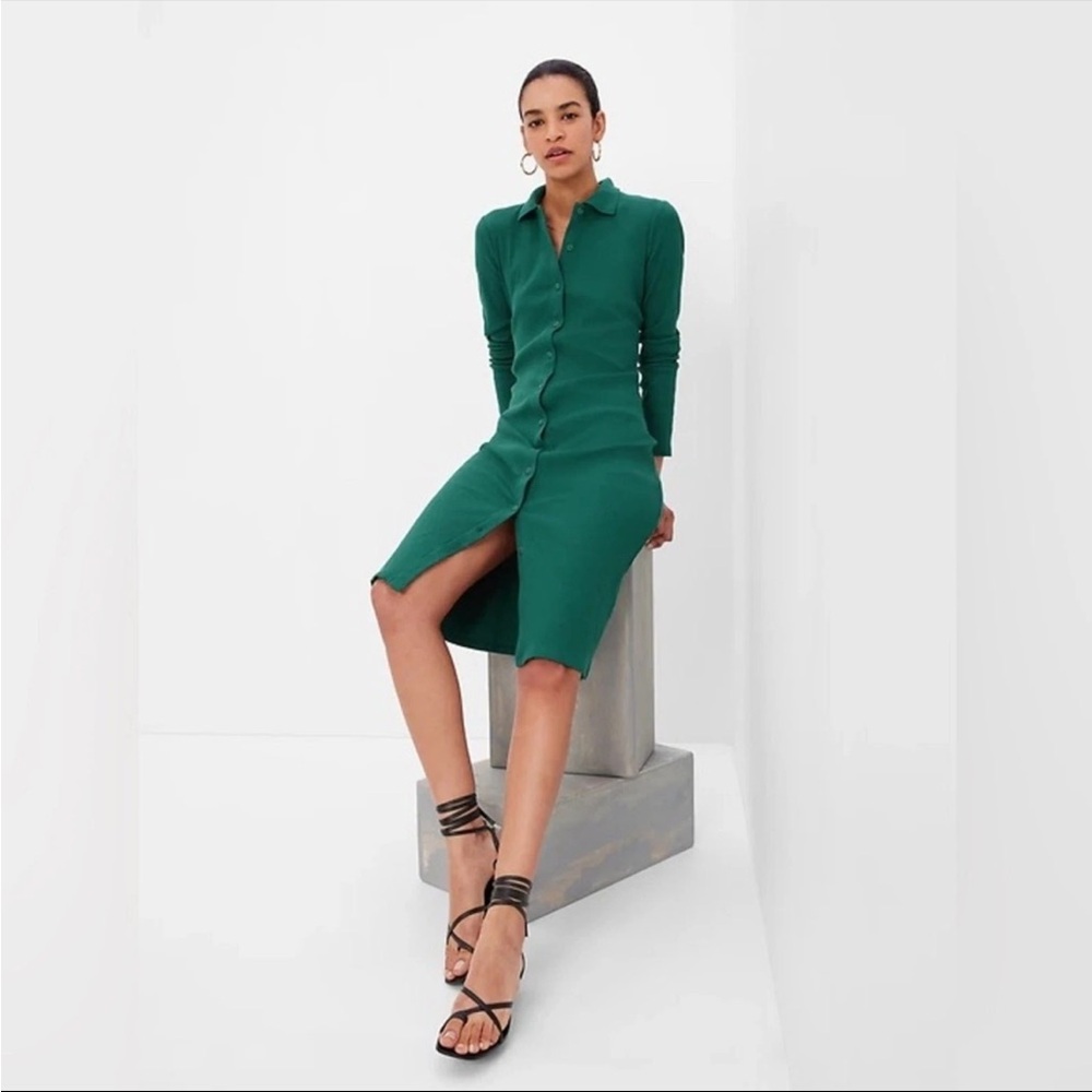 Gap Rib Polo Midi Dress June Bug Green Women’s Size Medium NWT